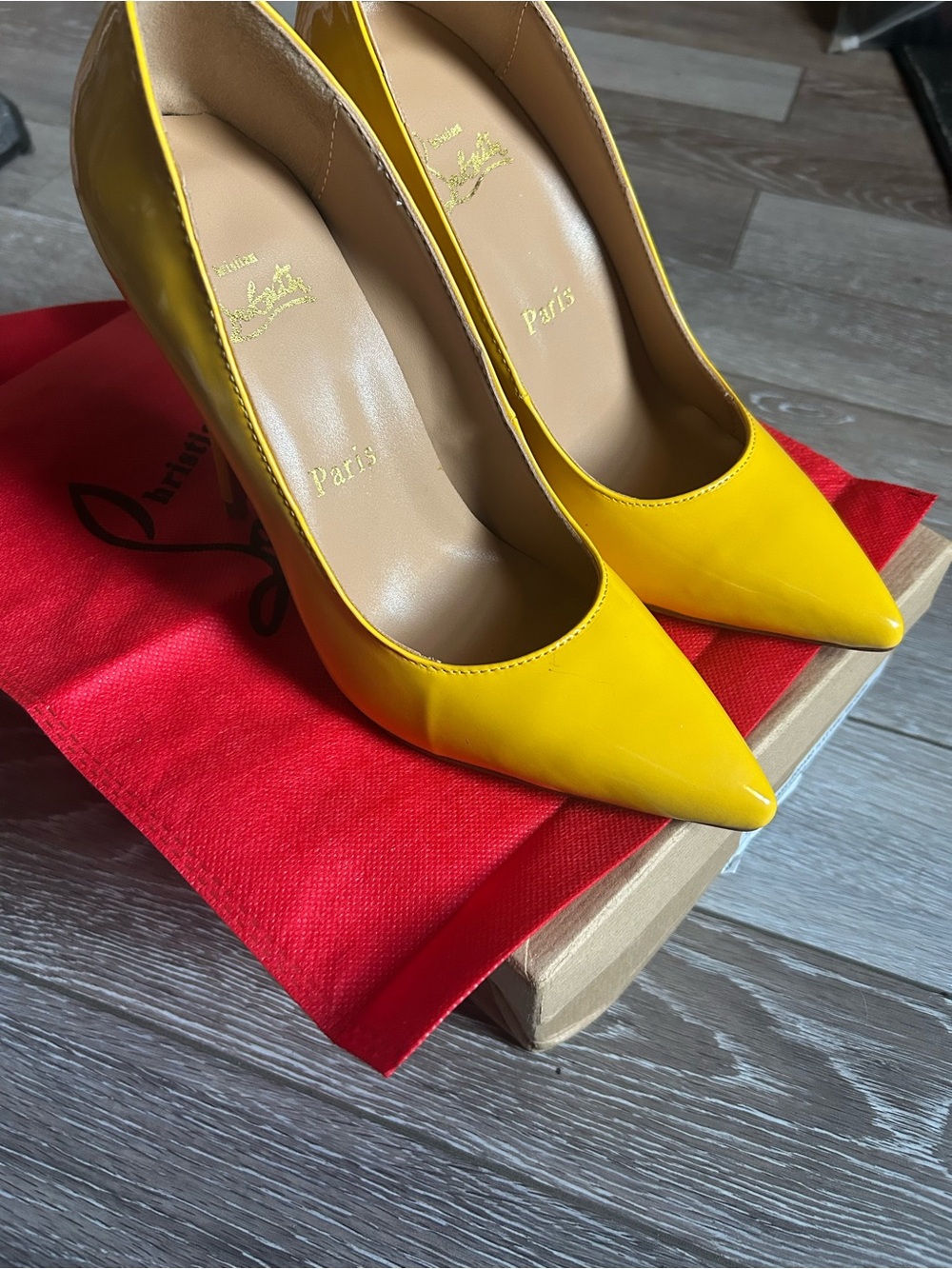 Yellow Patent Leather Red Bottoms Pointed-Toe Stilettos
